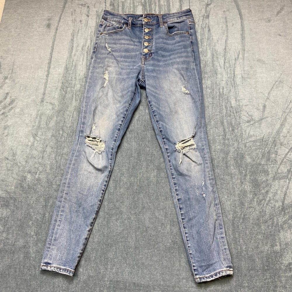 Aeropostale Jeans Womens 8 27x27 Blue Distressed Super High Rise Button Fly